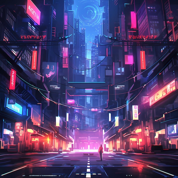 Une ville futuriste cyberpunk rétro avec des lumières au néon