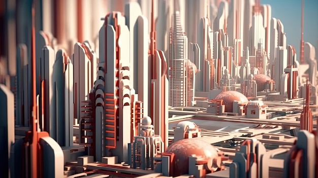 une ville futuriste avec des gratte-ciel et d'autres bâtiments dans la zone au premier plan illustration 3d séquence vidéo