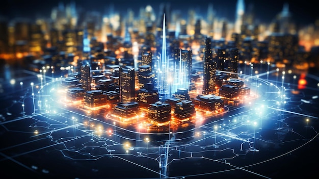 Une ville futuriste remplie de technologie avancée générée par l'IA