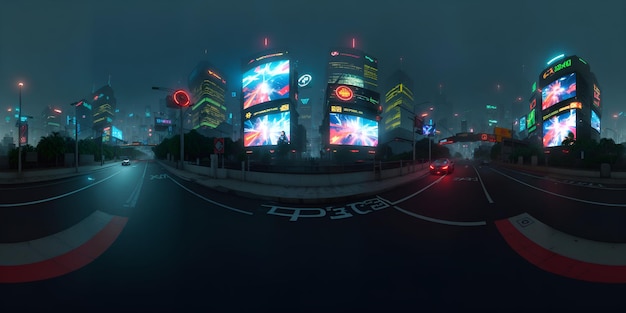 Une ville futuriste de science-fiction panoramique à 360 degrés