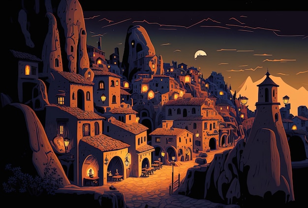 Ville de Göreme en Turquie Cappadoce au crépuscule