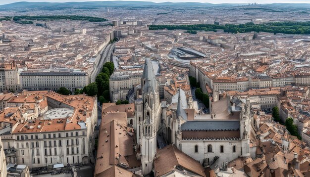 Photo une ville avec un grand bâtiment et un grand bâtiment avec un grand nombre de fenêtres