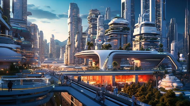 Une ville intelligente et dynamique avec des bâtiments, des véhicules et des appareils tous interconnectés