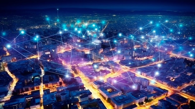 La ville intelligente et le point de point abstrait se connectent à l'IA générative