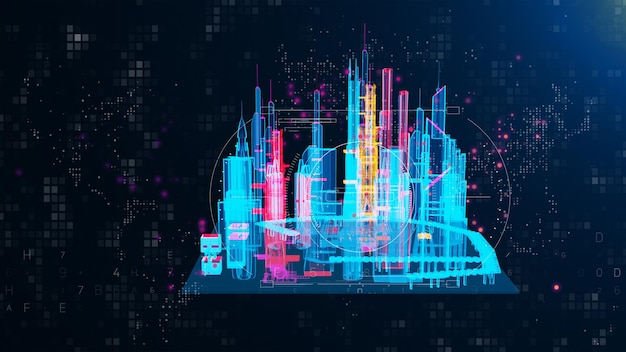 Ville intelligente avec technologie de connexion Big Data. Télécommunication et communication du paysage urbain
