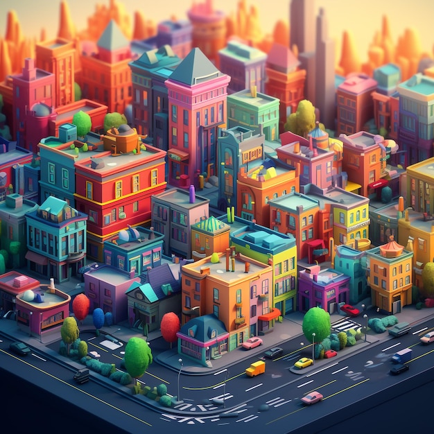 ville isométrique 3D colorée