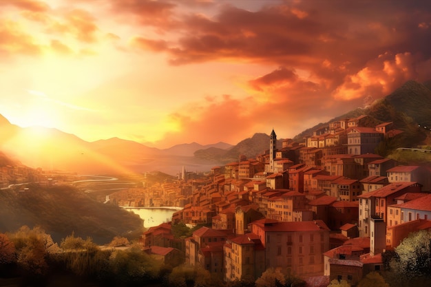 Ville italienne au coucher du soleil Générer Ai