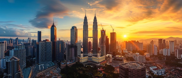 Photo la ville de kuala lumpur est une belle vue panoramique sur le coucher du soleil.