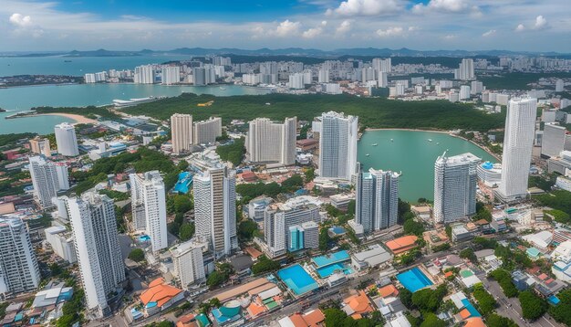 Photo une ville avec un lac et une ville en arrière-plan