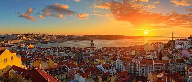 Photo la ville de lisbonne, une belle vue panoramique du coucher de soleil