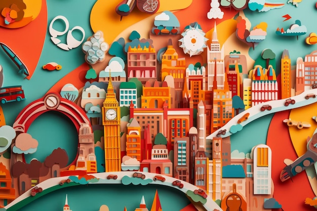 La ville de Londres est une illustration colorée de papier découpé de style génératif.