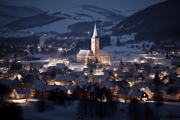 Ville médiévale nordique avec neige