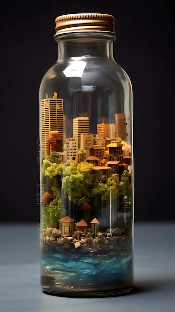 Photo ville miniature dans une bouteille en verre