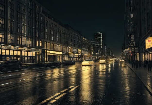 Ville avec mouvement et pluie la nuit