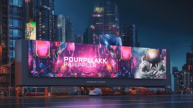 Ville néon futuriste avec panneau d'affichage dans la rue Generative AI