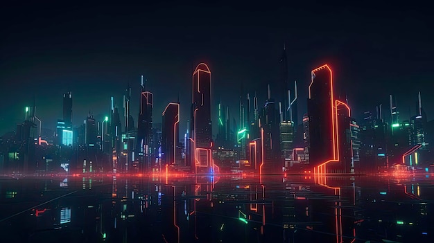 Une ville avec des néons et une enseigne au néon qui dit "cyber city"
