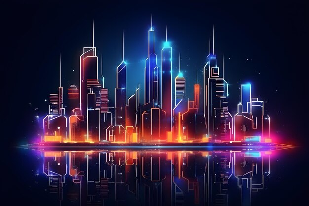 Ville nocturne futuriste avec des couleurs au néon éclatantes Arrière-plan abstrait de la ville cyberpunk Technologie future IA générative
