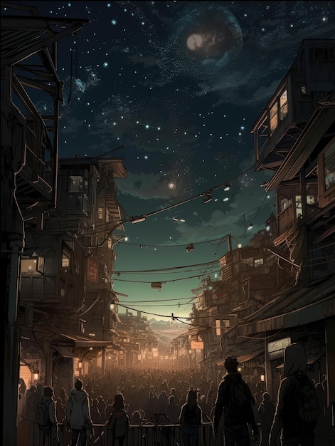 ville la nuit épique sombre fantaisie illustration la magie le rassemblement effrayant horreur atmosphérique terrifiant