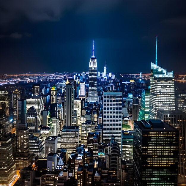 Une ville la nuit avec les lumières allumées