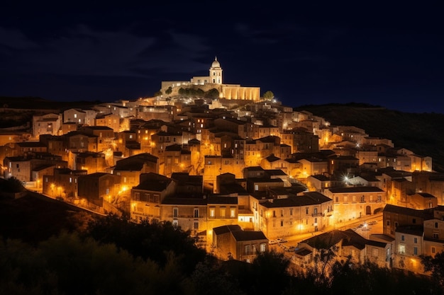 Une ville la nuit avec les lumières allumées