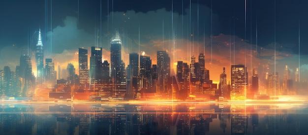 Ville de nuit avec des néons Paysage urbain futuriste Illustration de l'IA générative