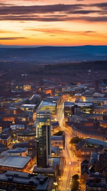 une ville la nuit avec une vue sur la ville