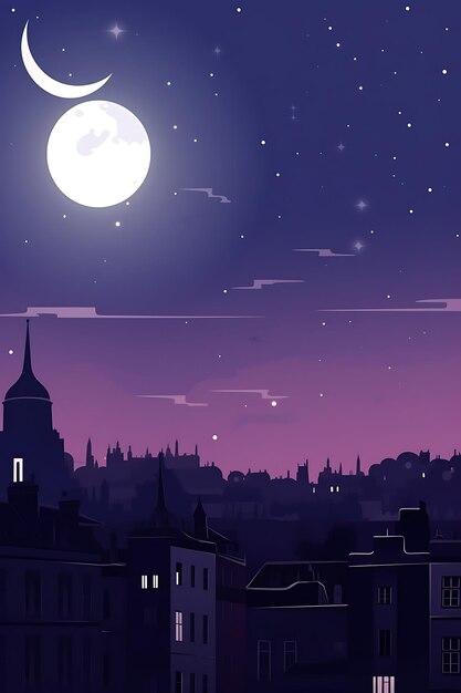 Photo la ville de paris et la lune illuminées la nuit illustration