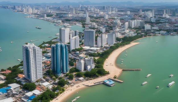 Photo une ville avec une plage et une plage avec une jetée dans l'eau