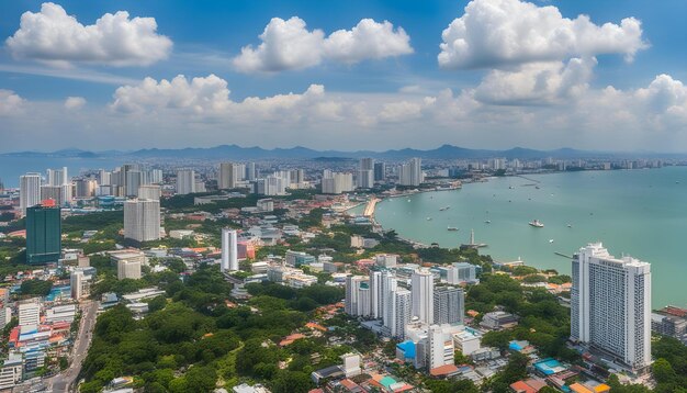 Photo une ville avec un plan d'eau et une ville en arrière-plan