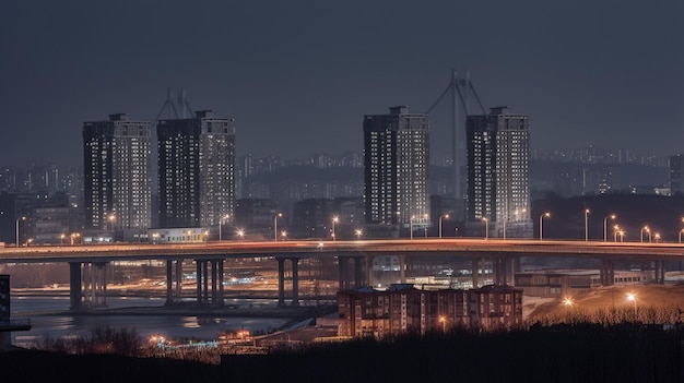 une ville avec un pont en arrière-plan