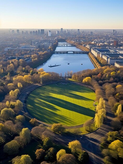 Photo une ville avec une rivière et une ville en arrière-plan