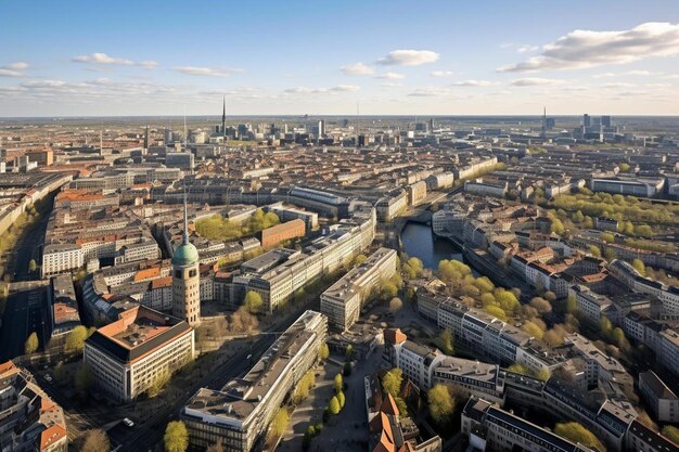 Photo une ville avec une rivière et une ville en arrière-plan