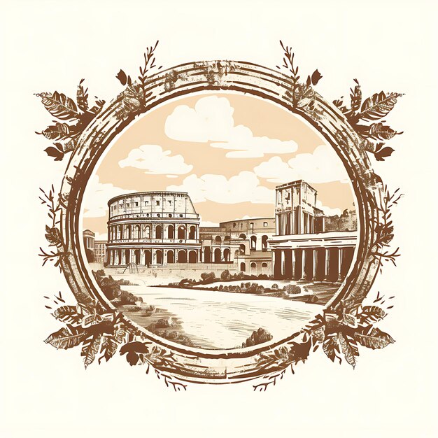 Photo ville de rome avec colisée couleur sépia monochrome et ru romain timbre unique créatif des villes de beauté