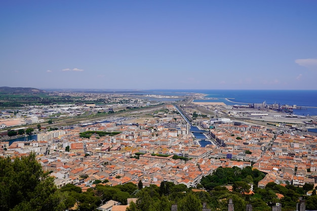 Ville de Sète sur la côte méditerranéenne française du Languedoc dans la ville panoramique vue aérienne de dessus