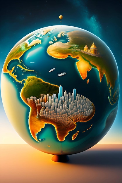 Ville surpeuplée attachée à la carte du monde global Surpopulation mondiale