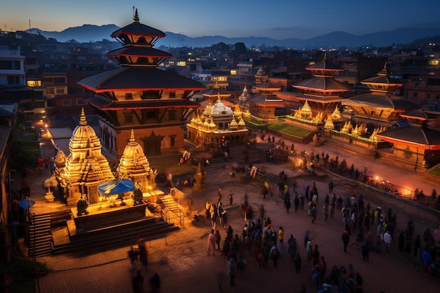 Photo une ville avec un temple en arrière-plan