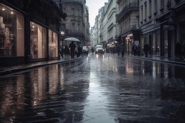 La ville urbaine entourée de pluie grise et de reflets génératifs