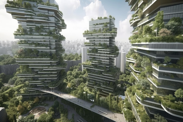 Ville verte high-tech du futur avec des infrastructures de pointe et une architecture durable