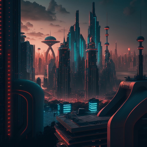 Une ville avec une ville futuriste en arrière-plan