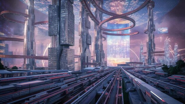 Photo une ville virtuelle de science-fiction futuriste