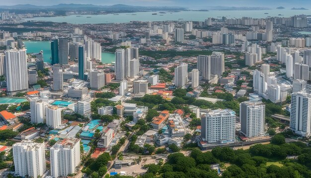 Photo une ville avec une vue sur l'océan et une ville