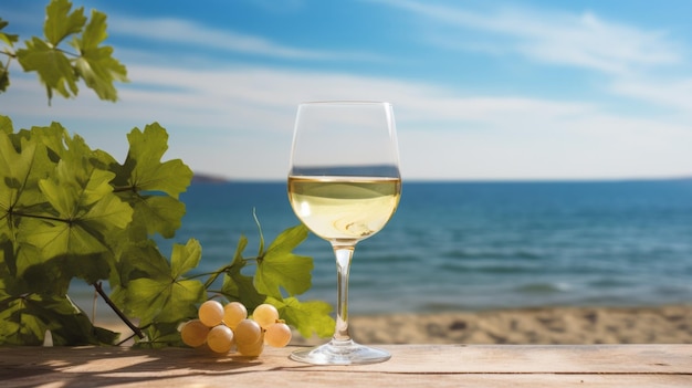 Vin blanc sur le fond de la mer d'été AI générative