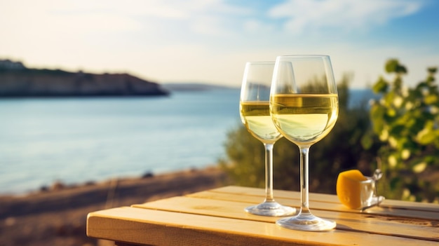 Vin blanc sur le fond de la mer d'été AI générative