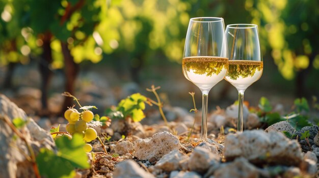 Vin blanc français fabriqué à partir de raisins cultivés dans des vignobles français avec un terroir de silex dans la région de Bourgogne