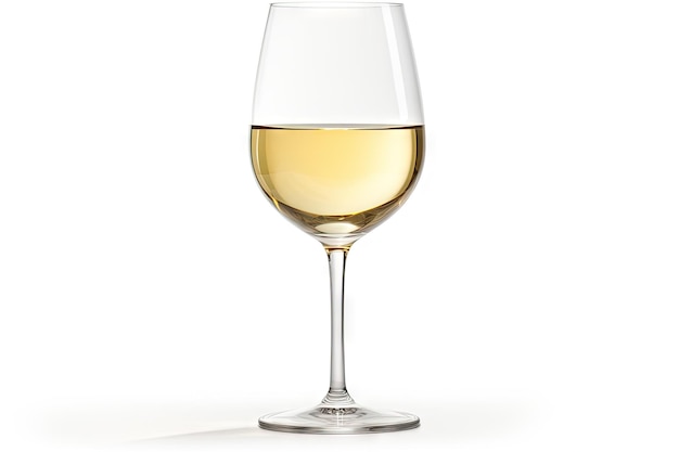 Vin blanc en verre sur fond blanc avec profondeur de champ et chemin de détourage