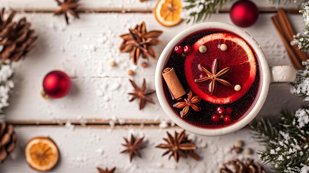 Le vin chaud est dans une tasse à côté de la cannelle