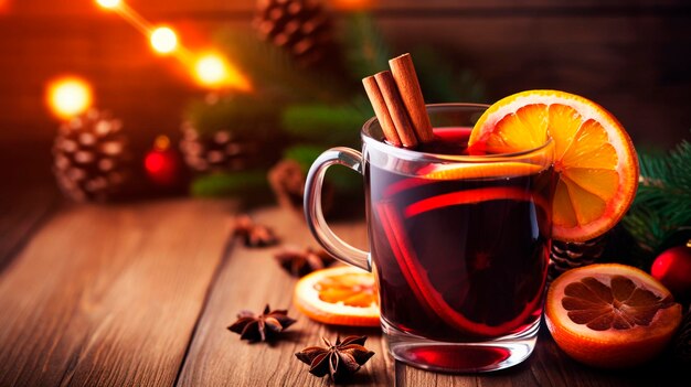 Photo le vin chaud de noël sur la table alimentaire génératif