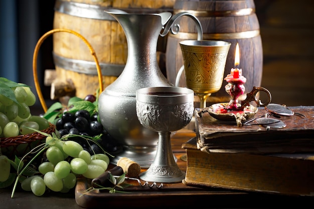 Vin dans un verre avec une bouteille