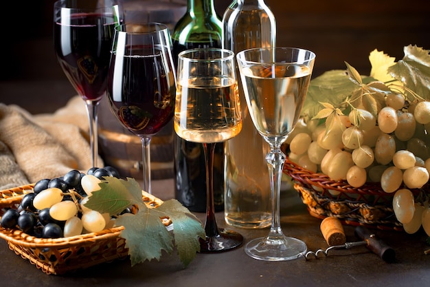 Vin dans un verre avec une bouteille