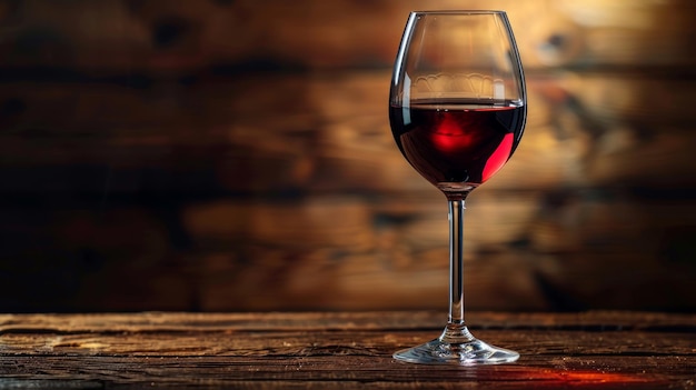 Vin rouge aromatique dans un verre élégant sur du bois foncé